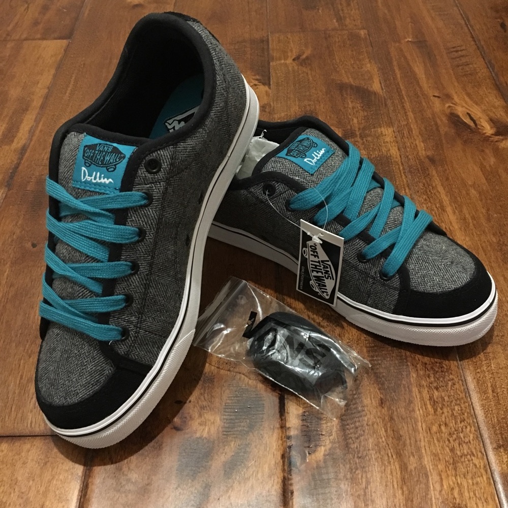 VANS Herringbone Black/Teal Sneakers NWT